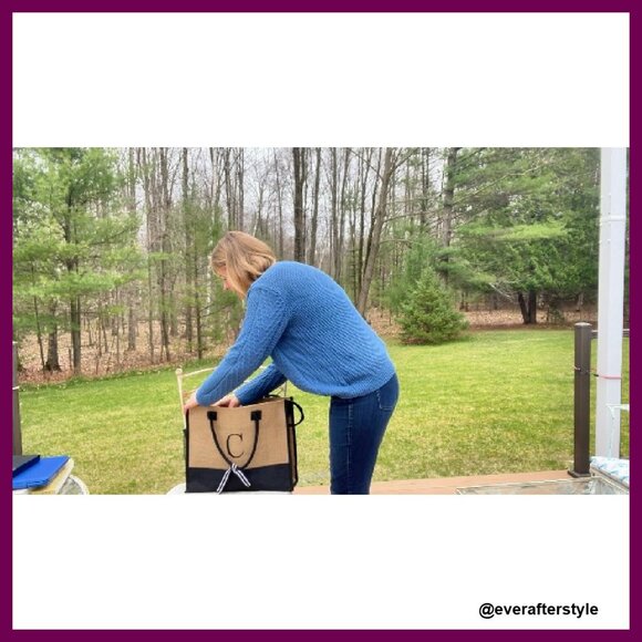 Personalized Jute Tote Bag with Makeup Pouch Elegant Monogram Embroidery Gift - Picture 8 of 8